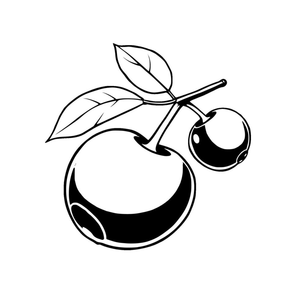 Stylized Drawing Of Two Ripe Berries On A Branch With Leaves vector