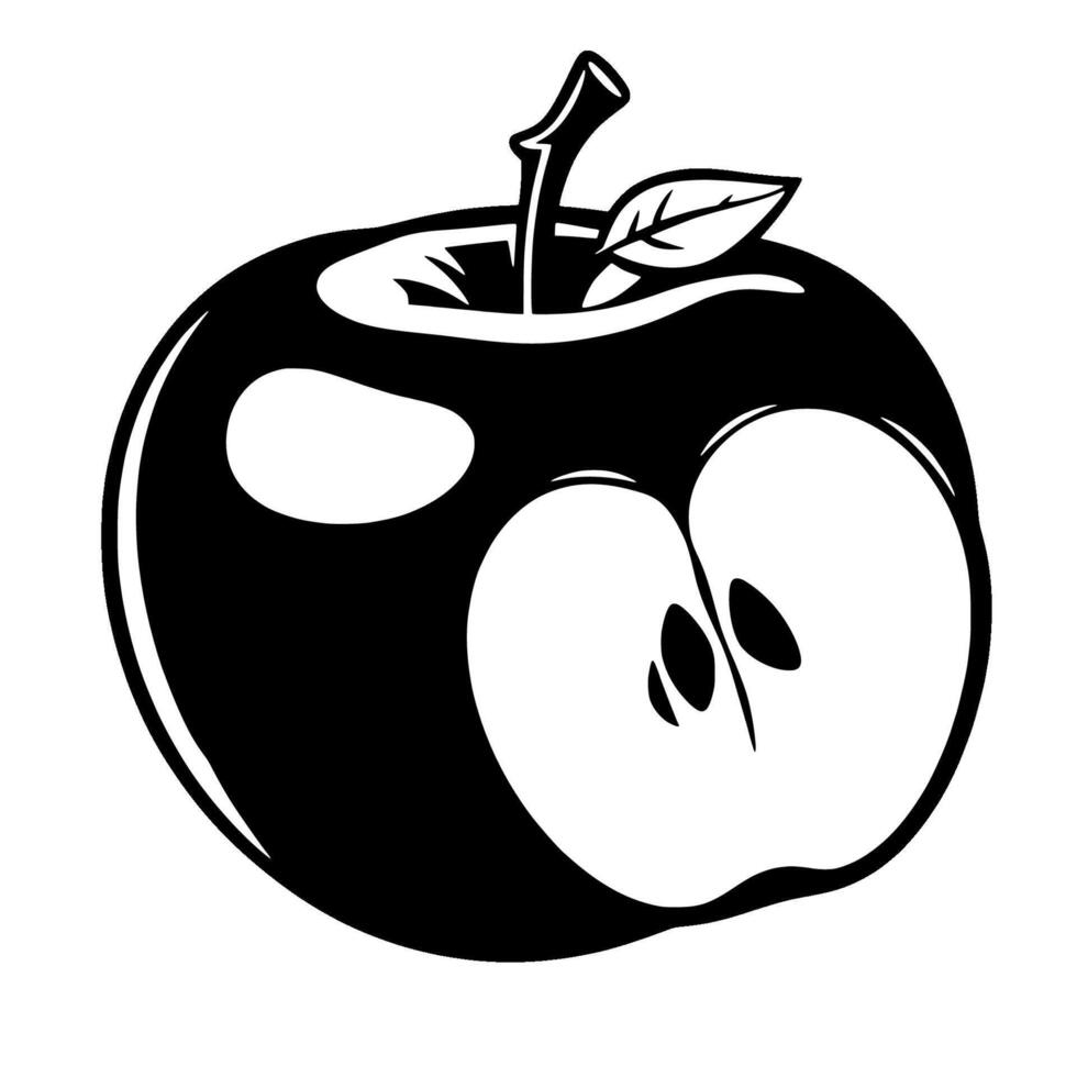 A Half-Eaten Apple Black And White Illustration Of A Juicy Fruit vector