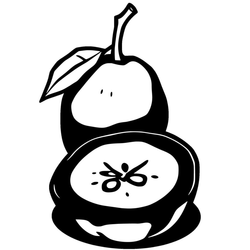 A Simple Line Drawing Of A Halved Apple With A Leaf vector