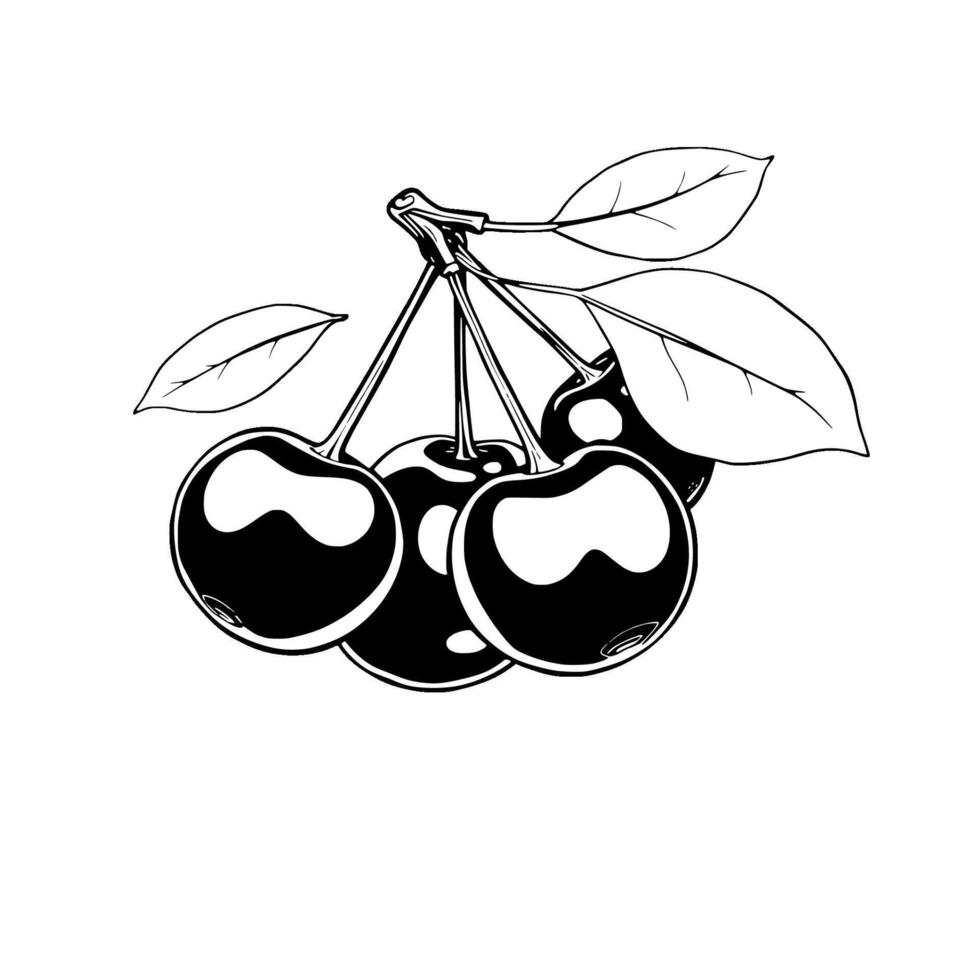 A Cluster Of Ripe Cherries With Lush Green Leaves vector