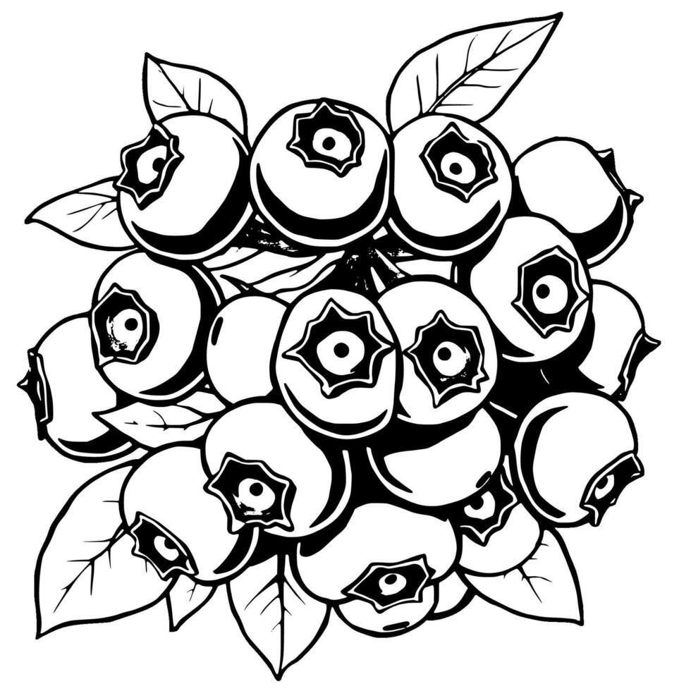 A Cluster Of Ripe Blueberries With Lush Green Leaves vector