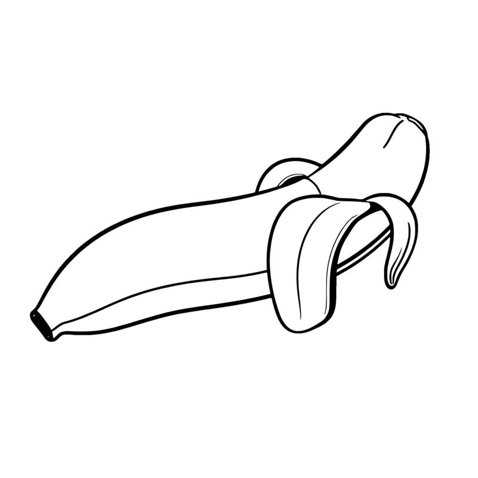 Partially Peeled Red Banana Illustration Simple Line Art Design vector
