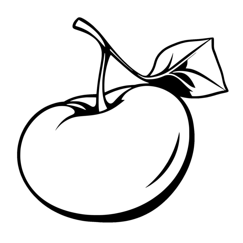 Single Stylized Apple with Leaf Black and White Illustration vector
