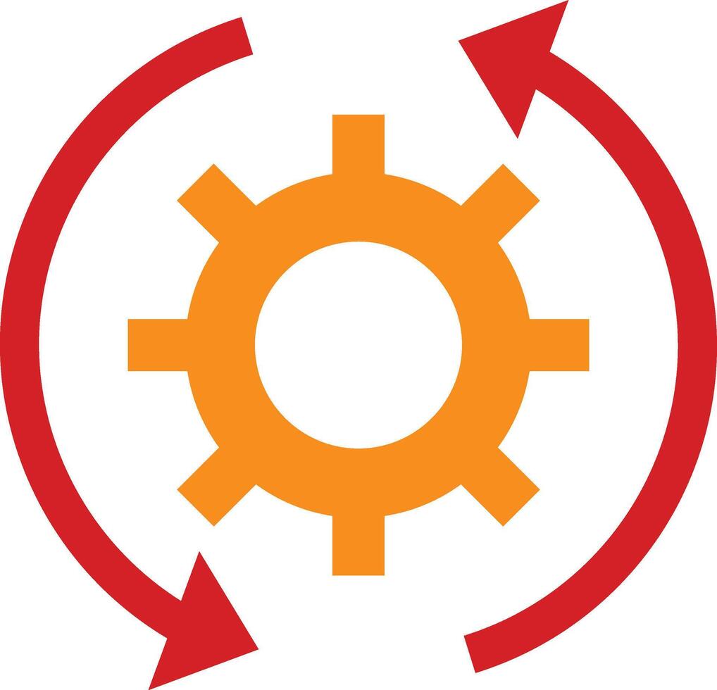 A red and orange gearwheel with arrows pointing to it vector