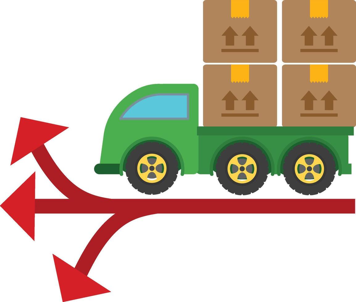 A truck with boxes on it is going up an arrow vector