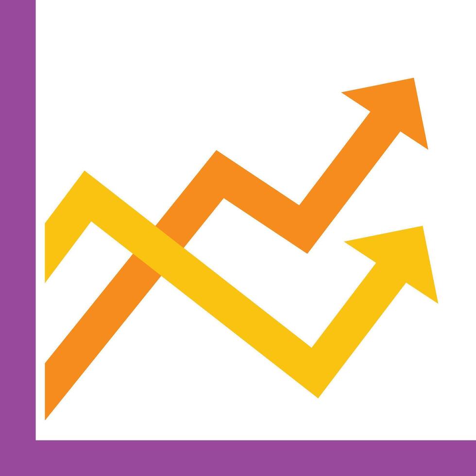 A purple and orange arrow icon with a line going up vector