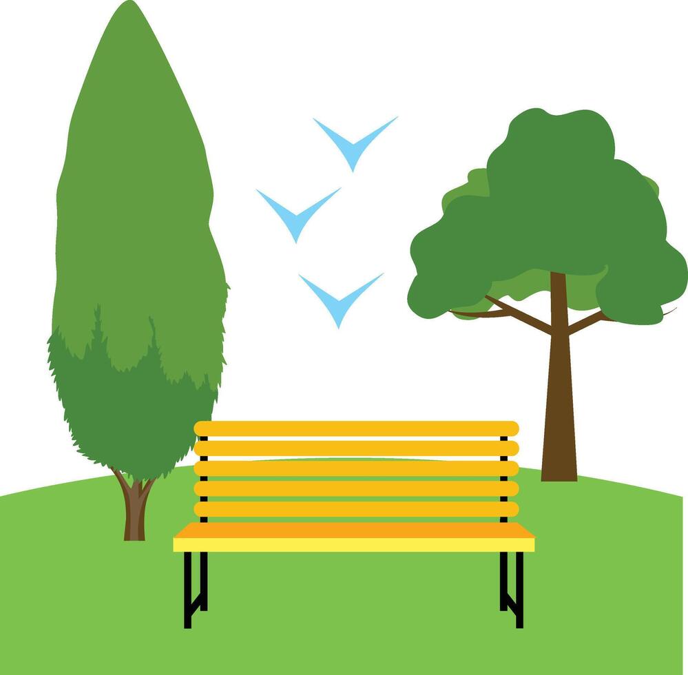A park bench with a tree and birds vector
