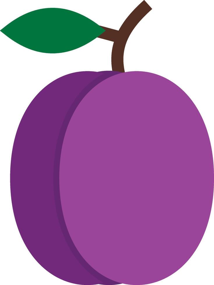 A purple plum fruit with a green leaf on it vector