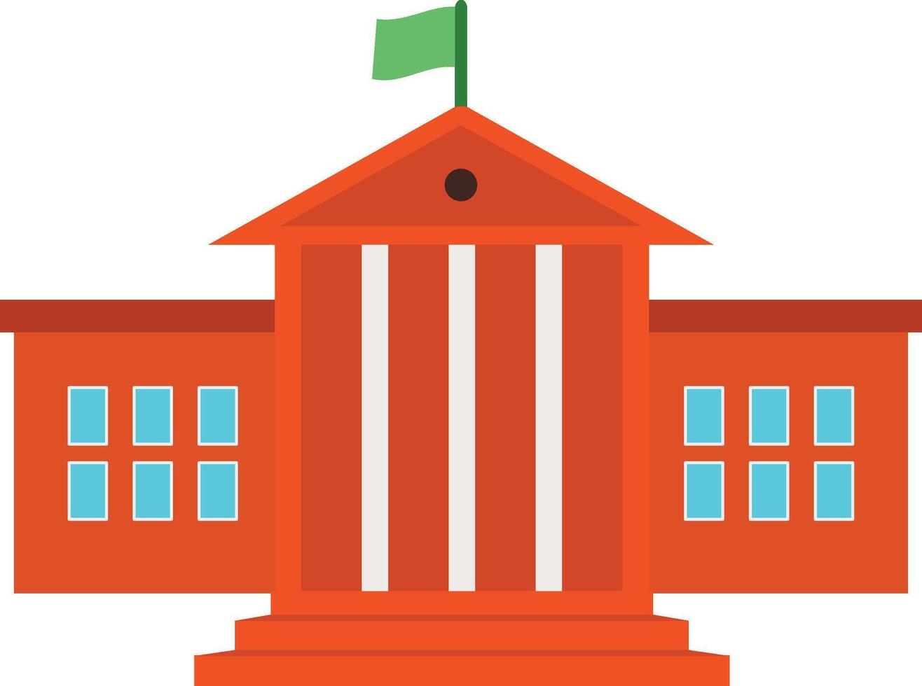 A red school building with a green flag on top vector