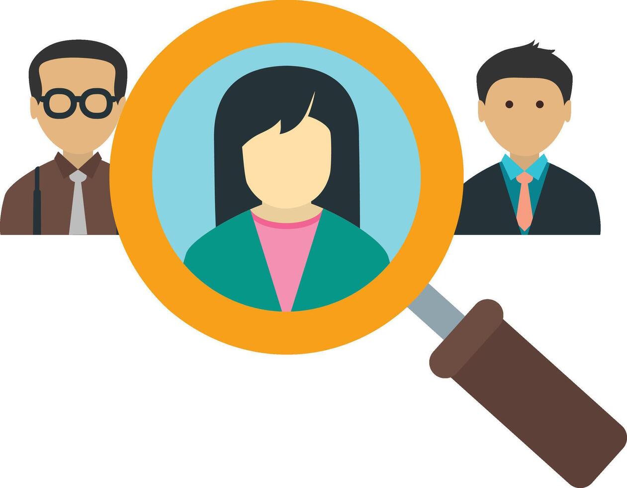 A magnifying glass with a person and two people vector