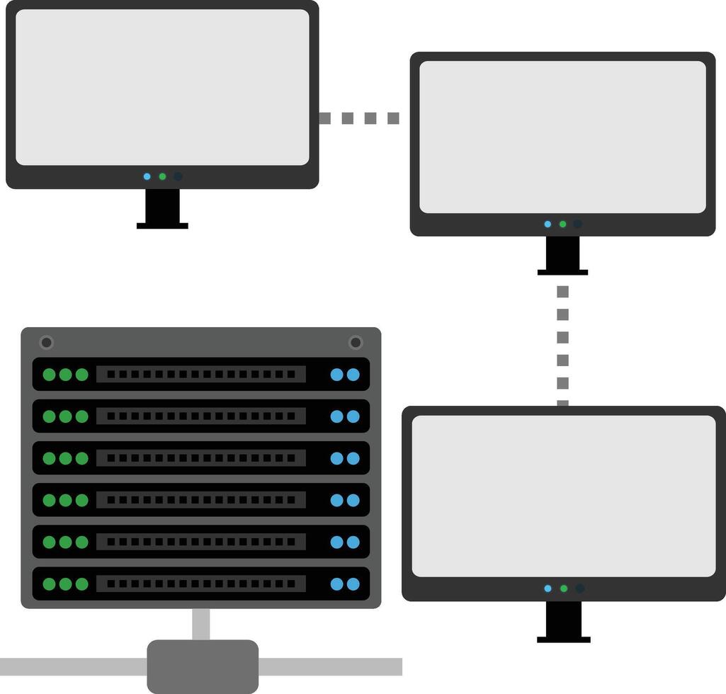 A computer with a monitor and a server vector