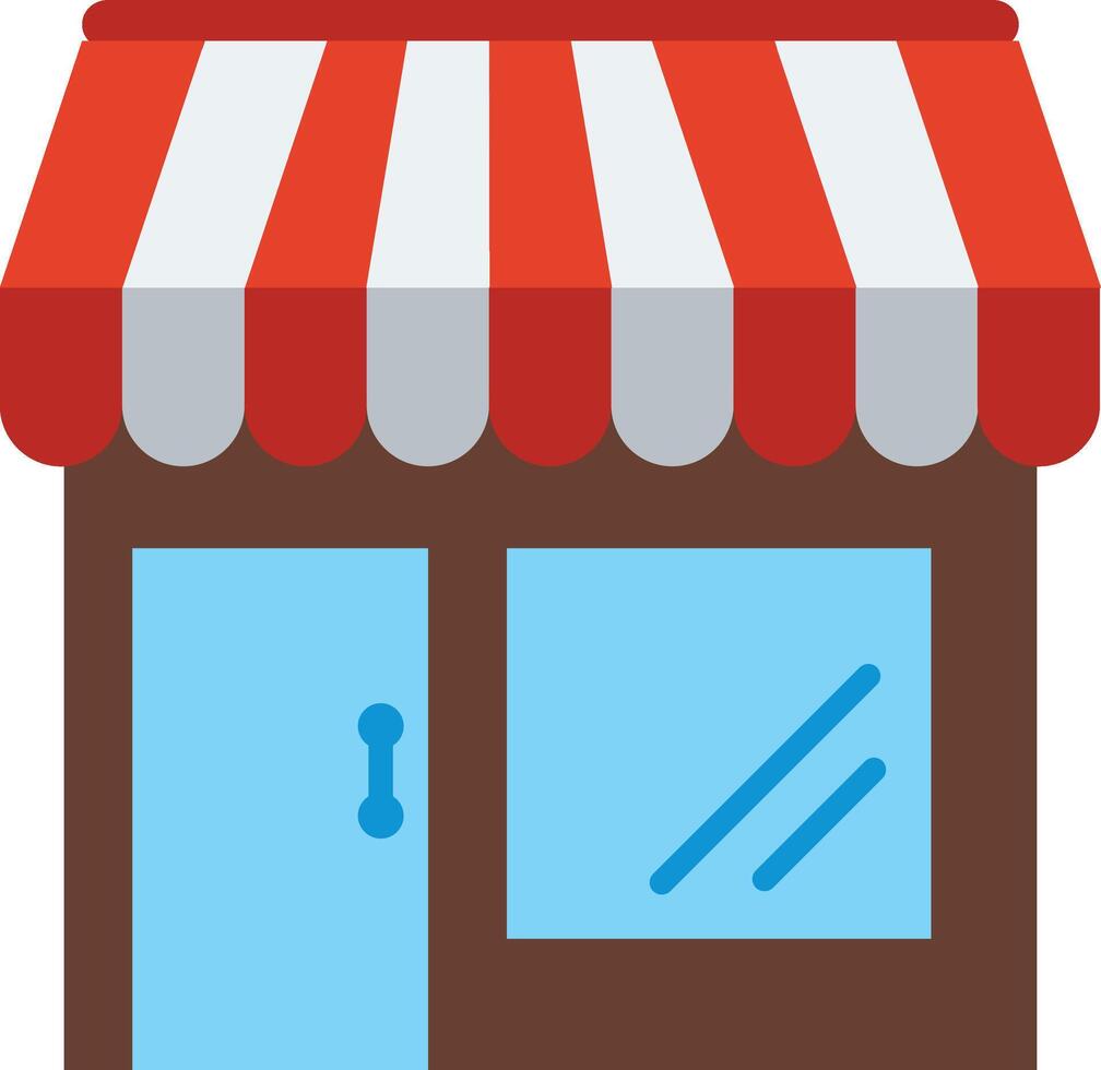 A small shop with a red and white awning vector