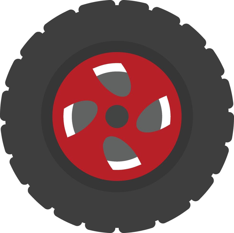 A red and black tire with a white rim vector