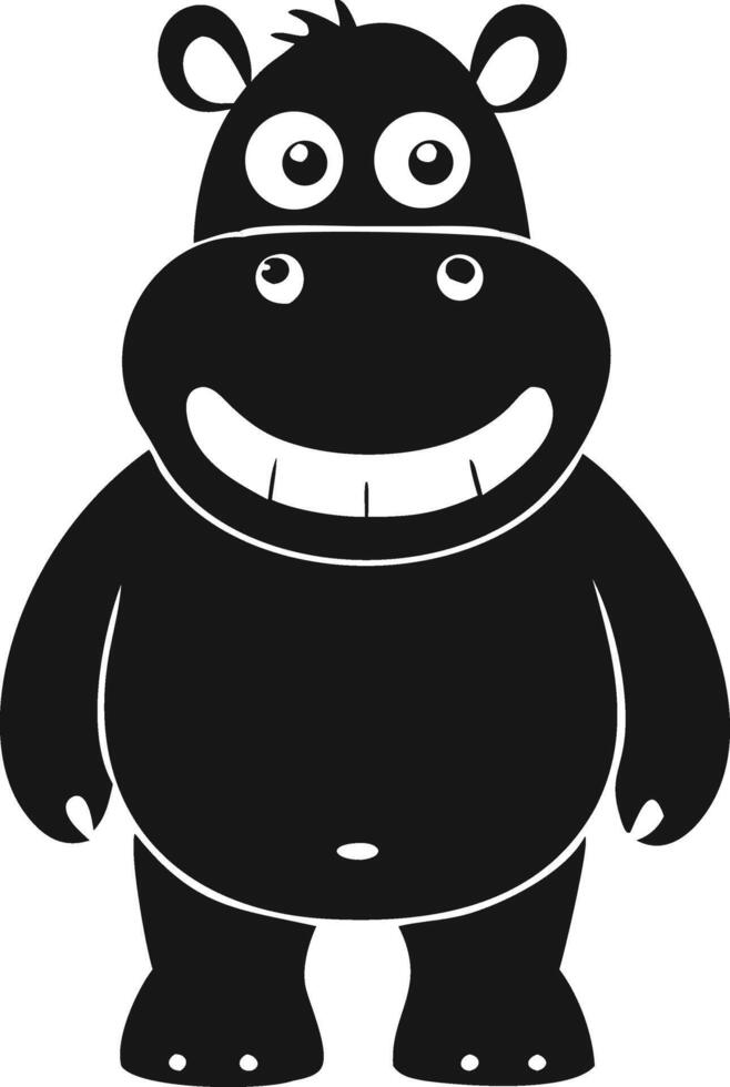 Black And White Cartoon Hippo Illustration vector