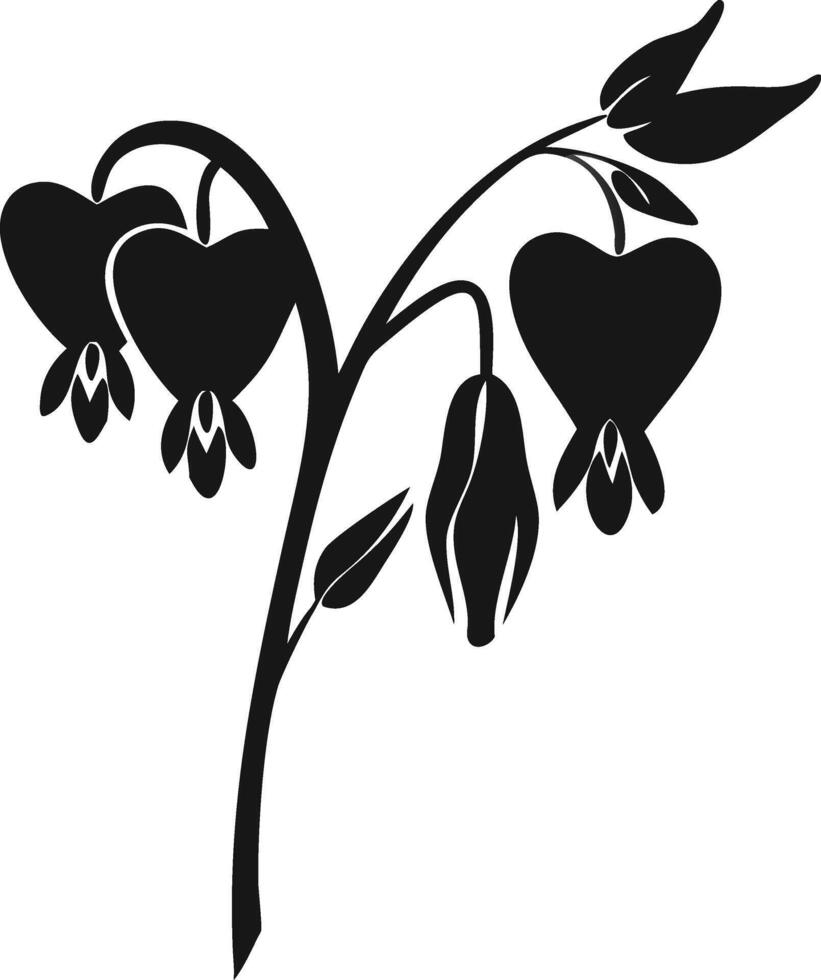 Bleeding Heart Flower Monochrome Silhouette Illustration vector