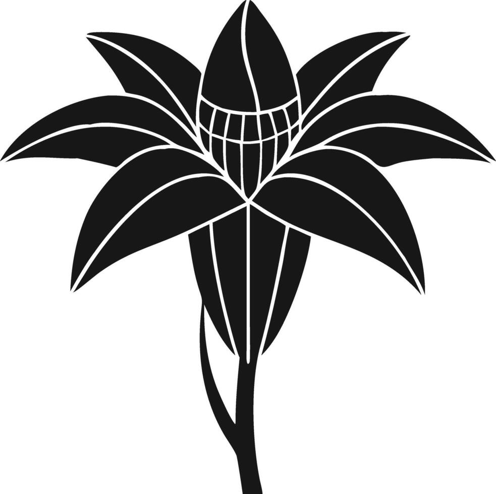 Black Floral Illustration With Petals And Stem vector