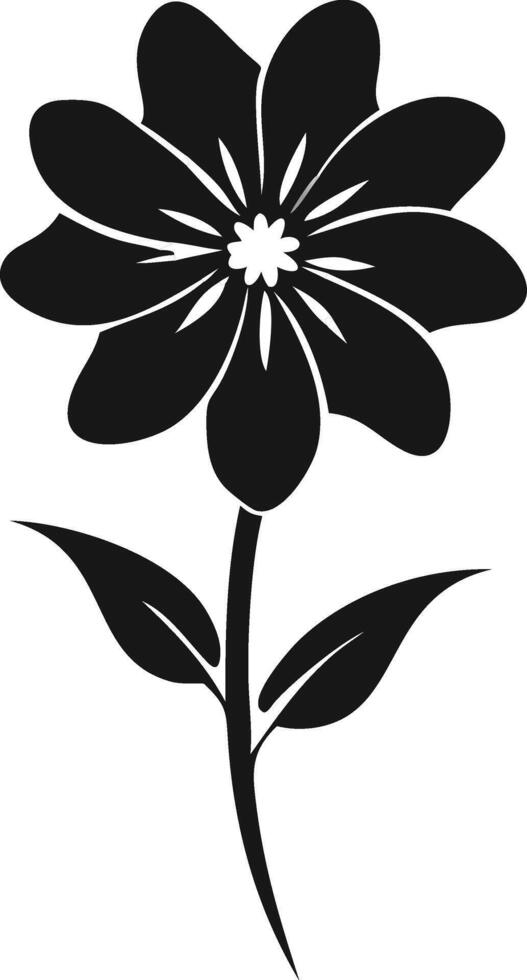 Black Flower Silhouette With Stem And Leaves vector