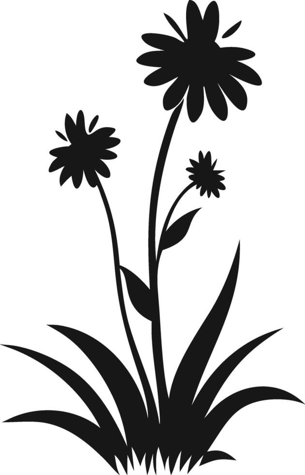 Black Flower Silhouette With Leaves And Grass vector