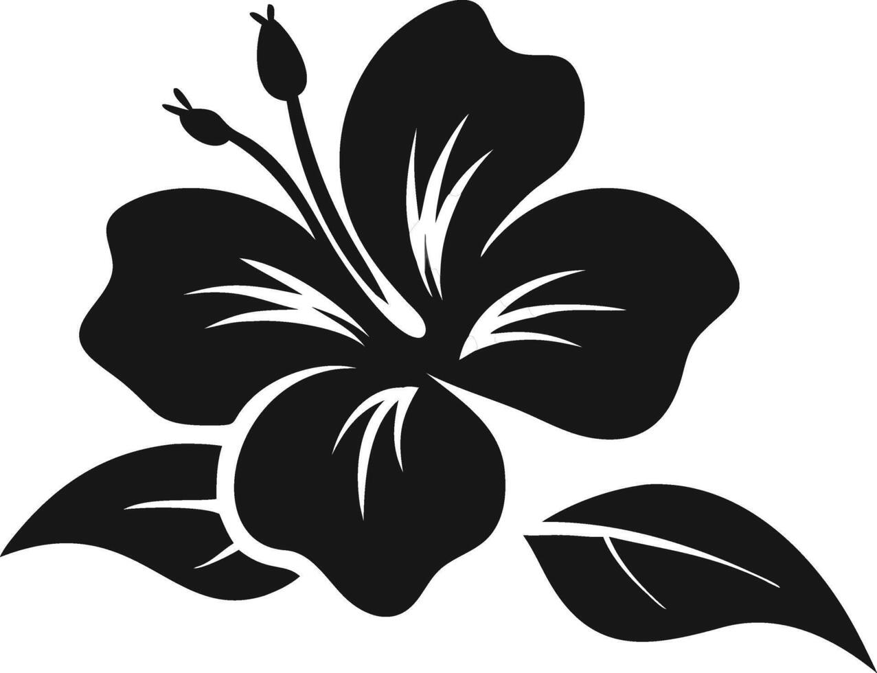 Black Silhouette Of Hibiscus Flower With Leaves vector