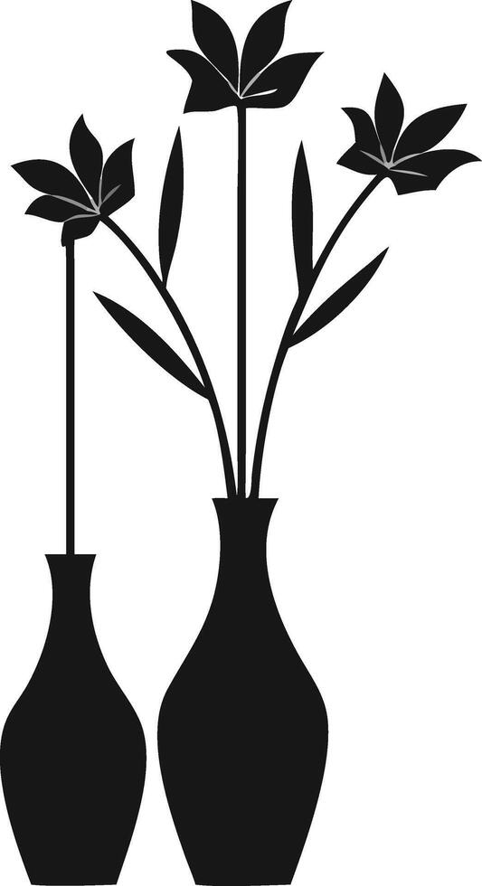 Black Silhouette Vases Flowers Design Element vector
