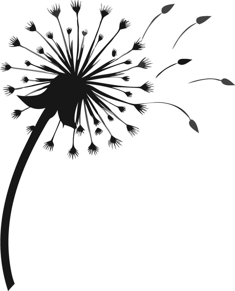 Dandelion Silhouette With Seeds Blowing In Wind vector