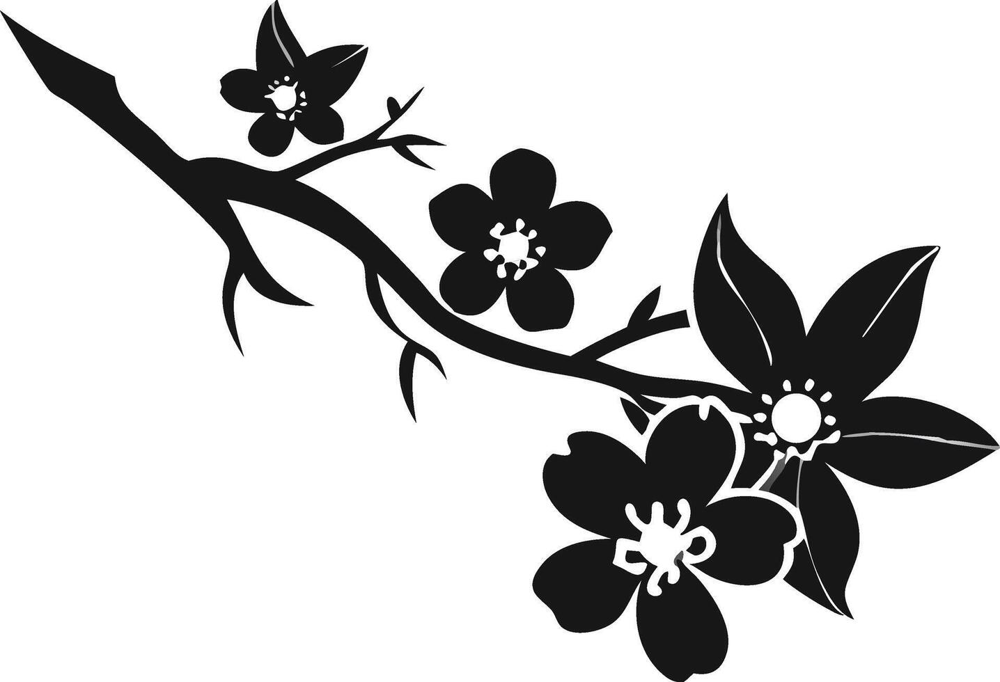 Branch With Stylized Black And White Flowers vector
