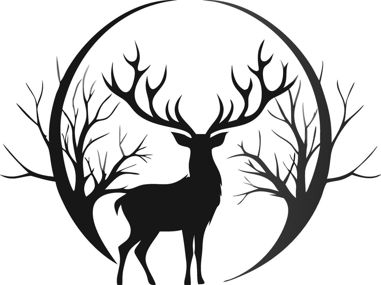 Deer Silhouette With Bare Trees Circle Frame vector