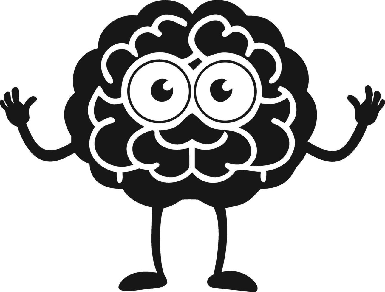 Cartoon Brain Character Simple Black And White vector