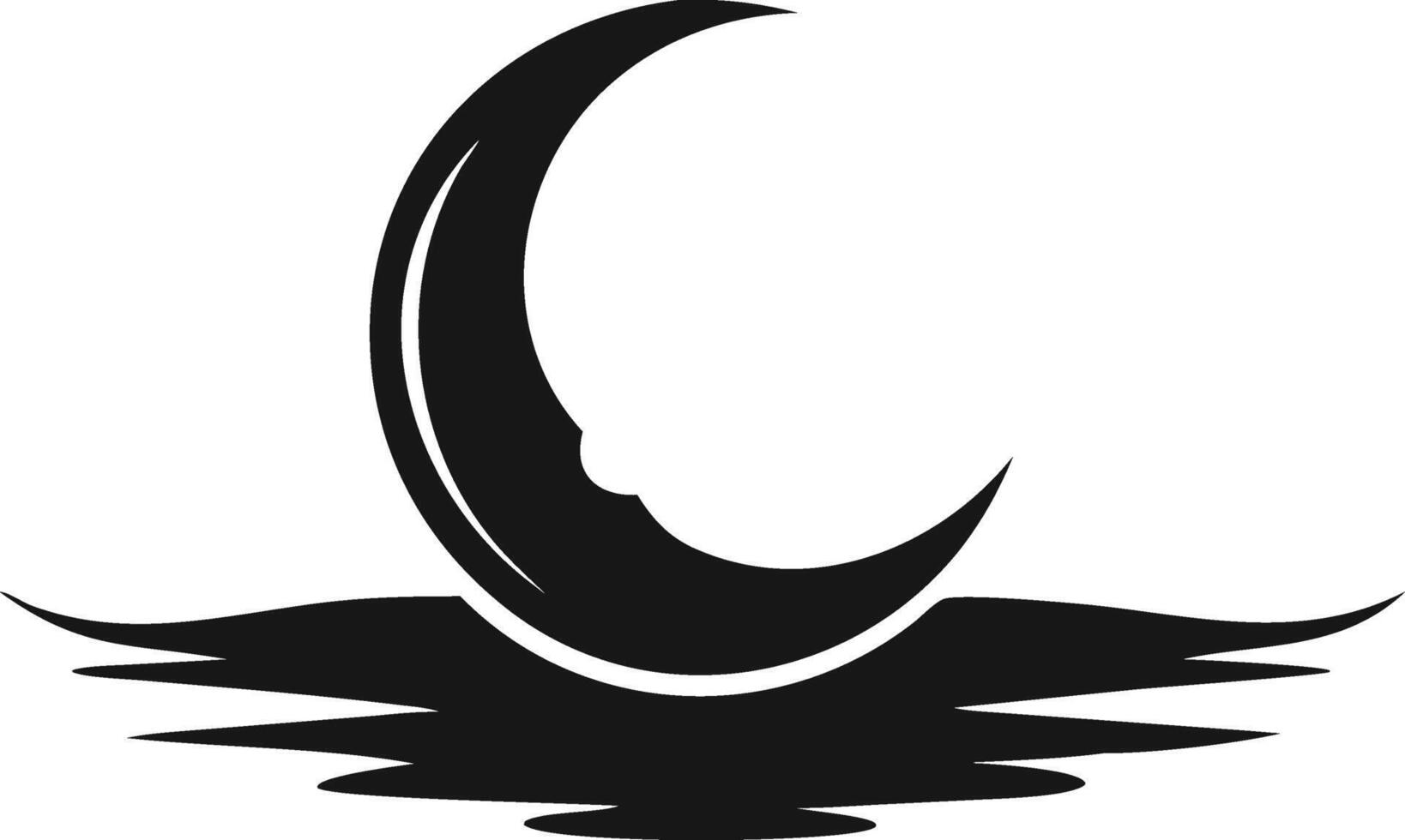 Crescent Moon Reflecting Over Water Illustration Black vector