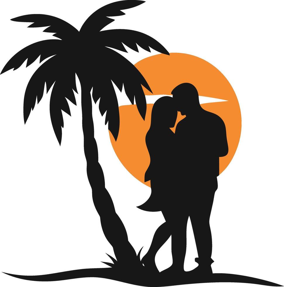 Couple Silhouette Tropical Beach Illustration vector