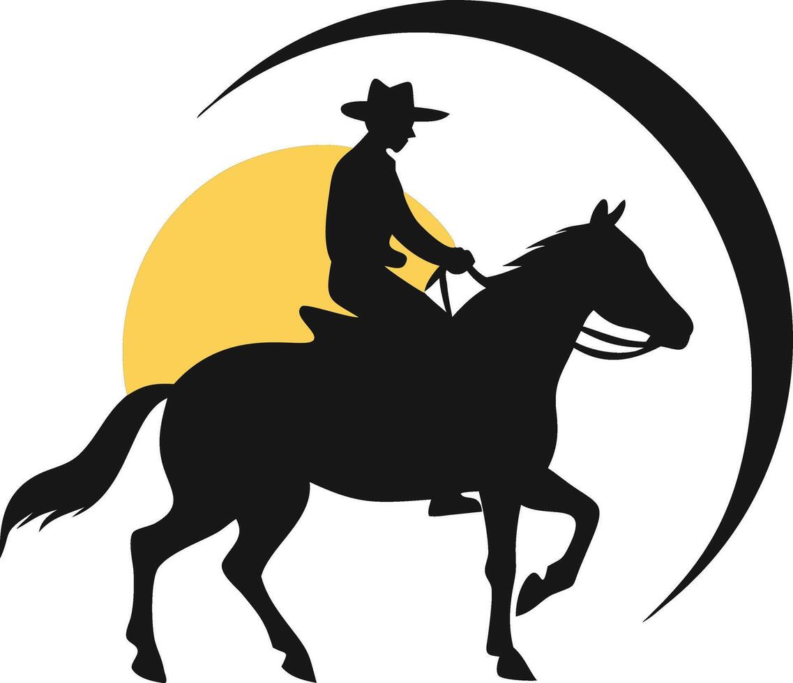 Cowboy On Horse Silhouette With Sun vector