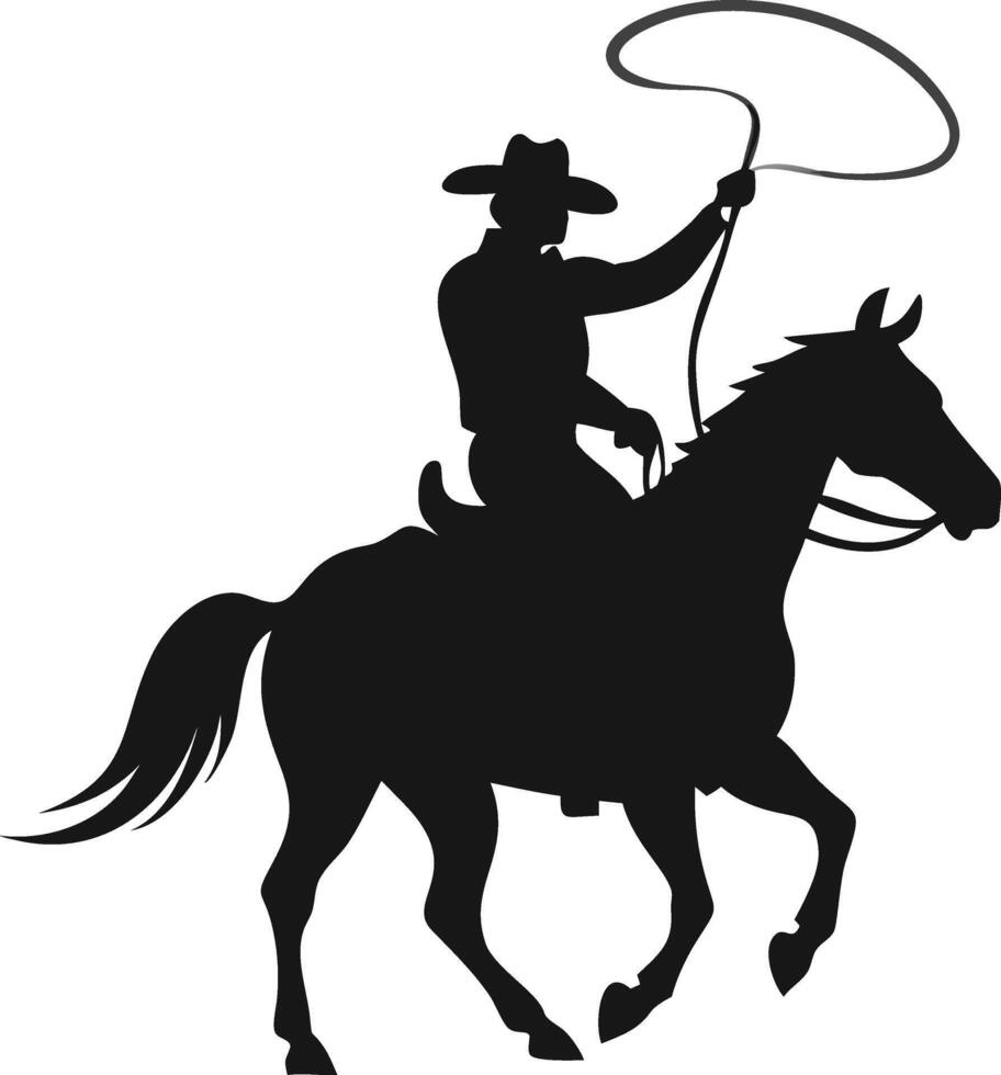 Cowboy Riding Horse With Lasso Silhouette Illustration vector