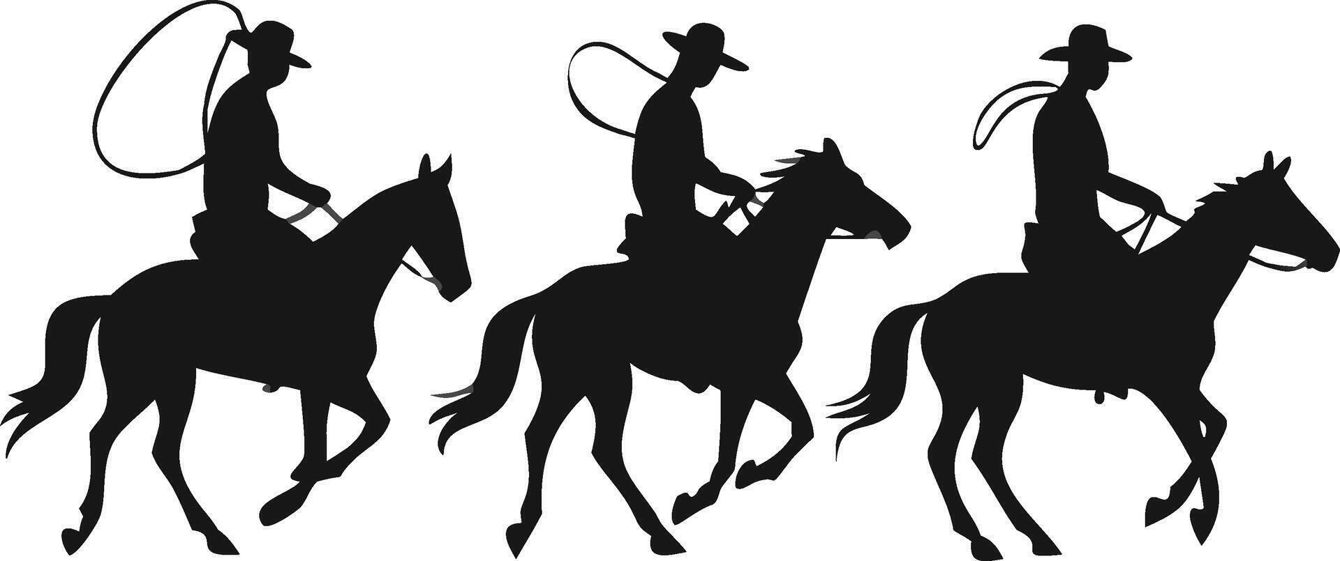 Cowboy Silhouette Set Riding Horses vector