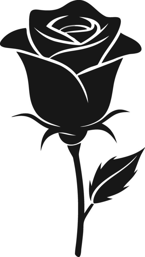 Rose Black Silhouette With Stem And Leaf vector