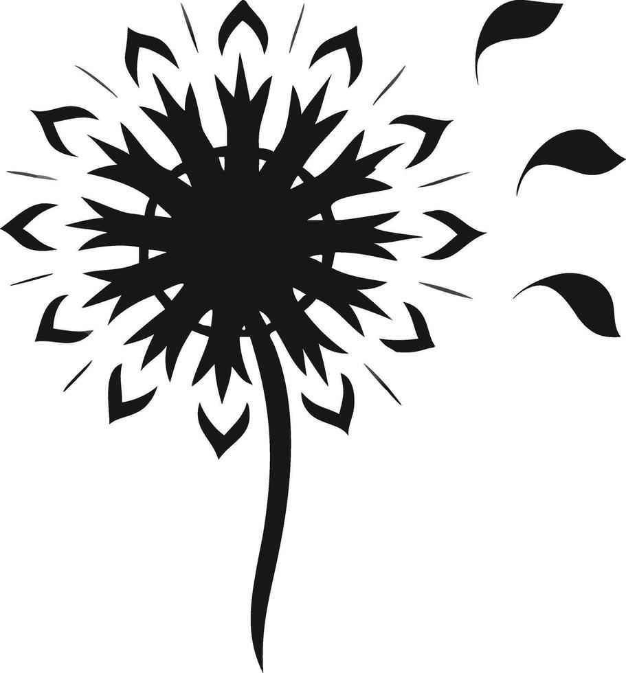 Minimalist Stylized Dandelion Illustration In Black vector