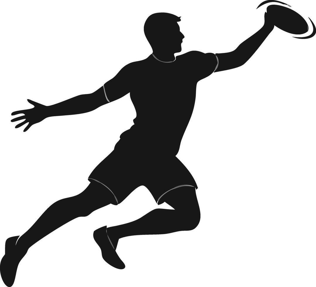 Rugby Player Catching Ball Black Silhouette vector
