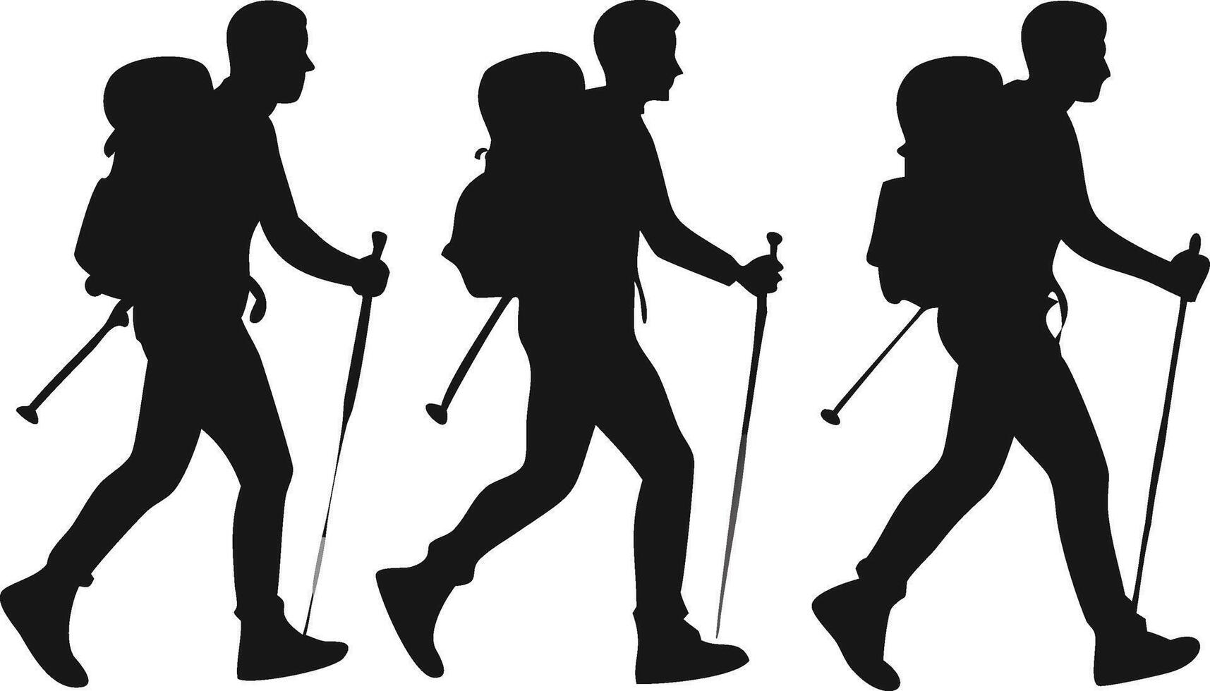 Hiker Silhouettes With Trekking Poles And Backpacks vector