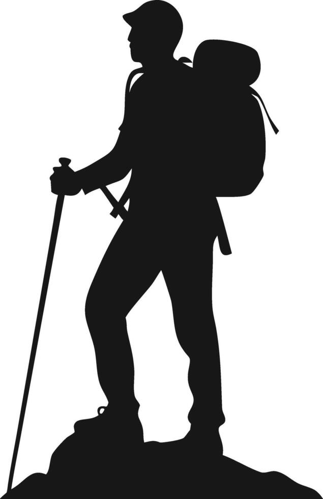 Hiker Silhouette With Backpack And Walking Stick vector