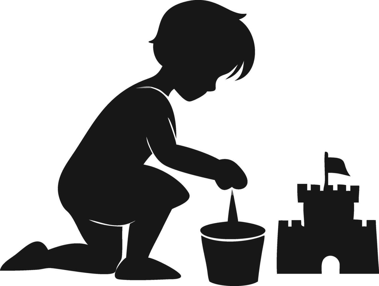 Silhouette Of Child Building Sandcastle At Beach vector