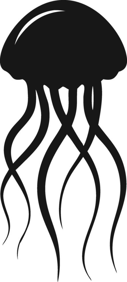 Simple Jellyfish Silhouette With Long Tentacles vector