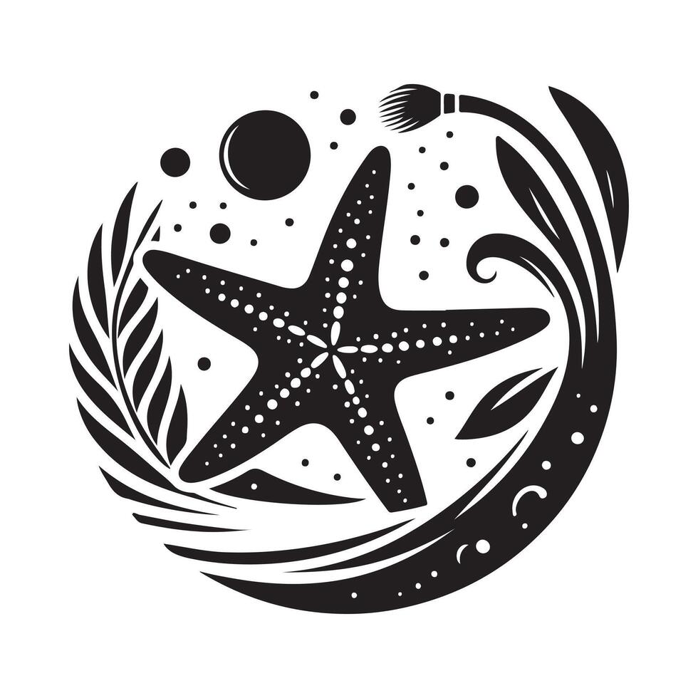 Black Starfish Silhouette for Ocean Graphics vector