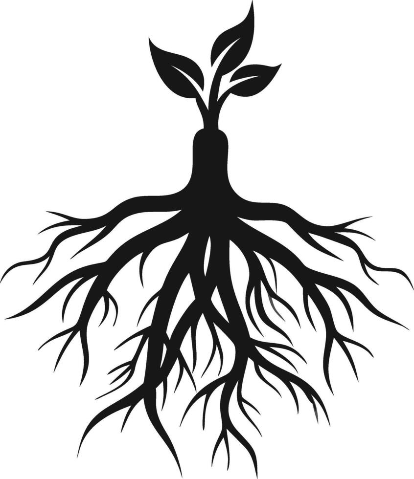 Seedling With Roots Illustration In Black vector