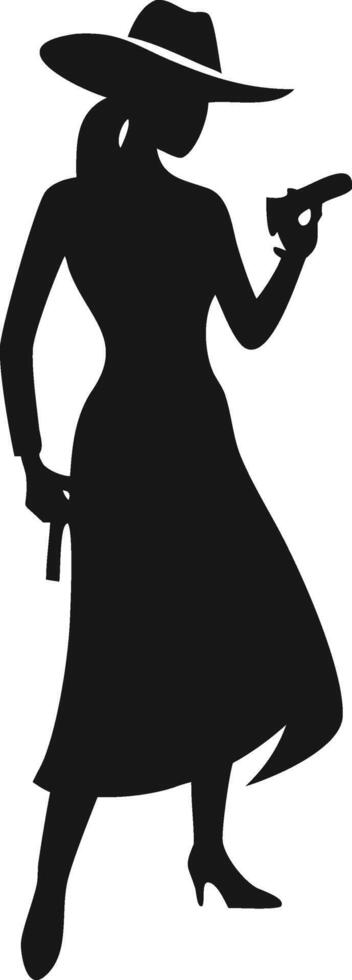 Silhouette Woman With Gun In Hat vector