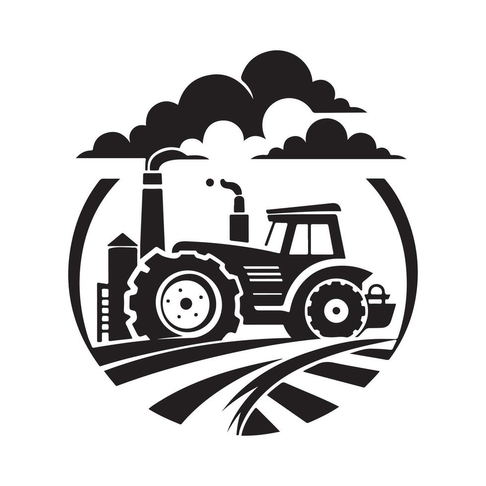 Detailed Farm Tractor Black Silhouette for Print Projects vector