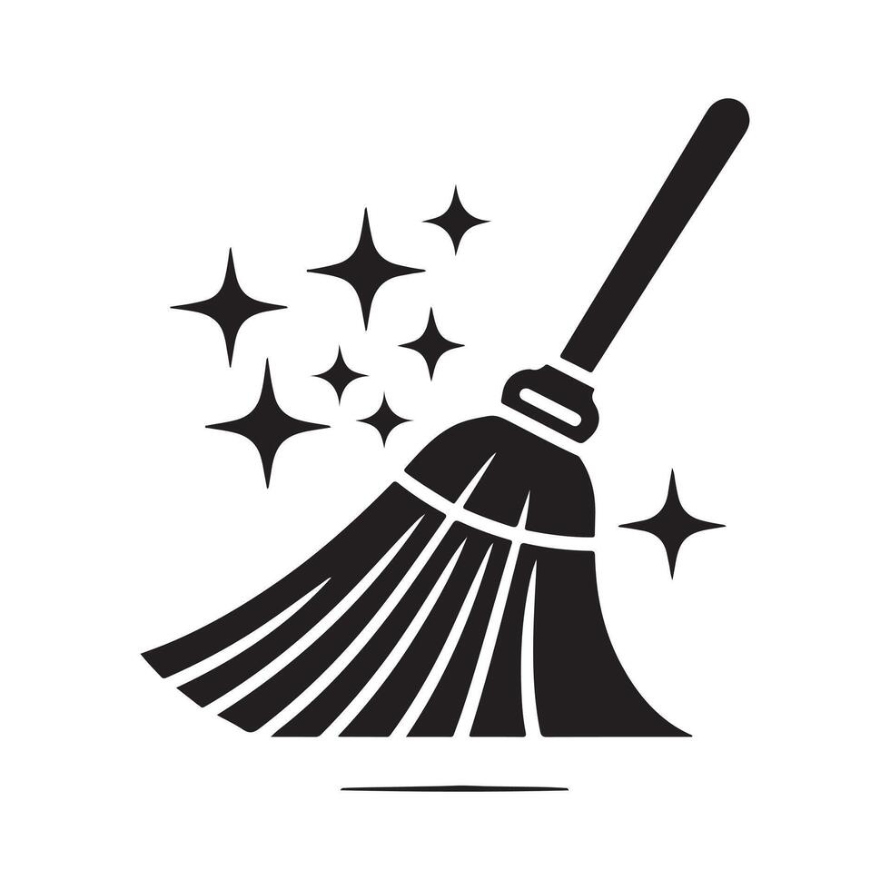 Modern Broom Black Silhouette for T-shirt Design vector