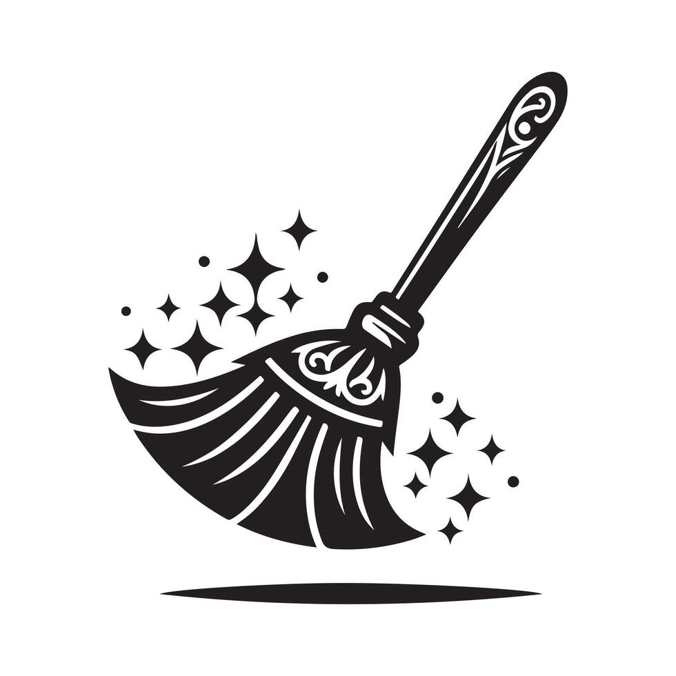 Elegant Broom Black Silhouette for Print vector