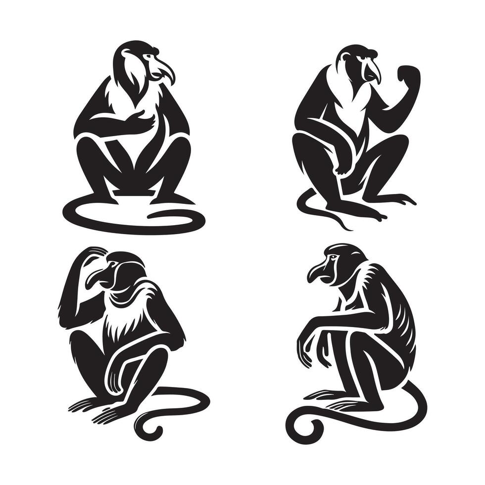 Stylish Proboscis Monkey Black Artwork vector