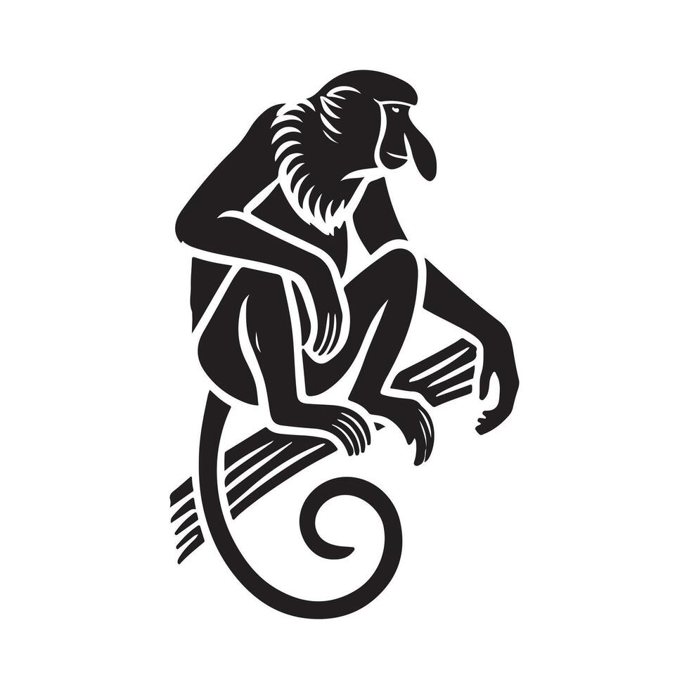 Stunning Proboscis Monkey Black Silhouette Graphic vector