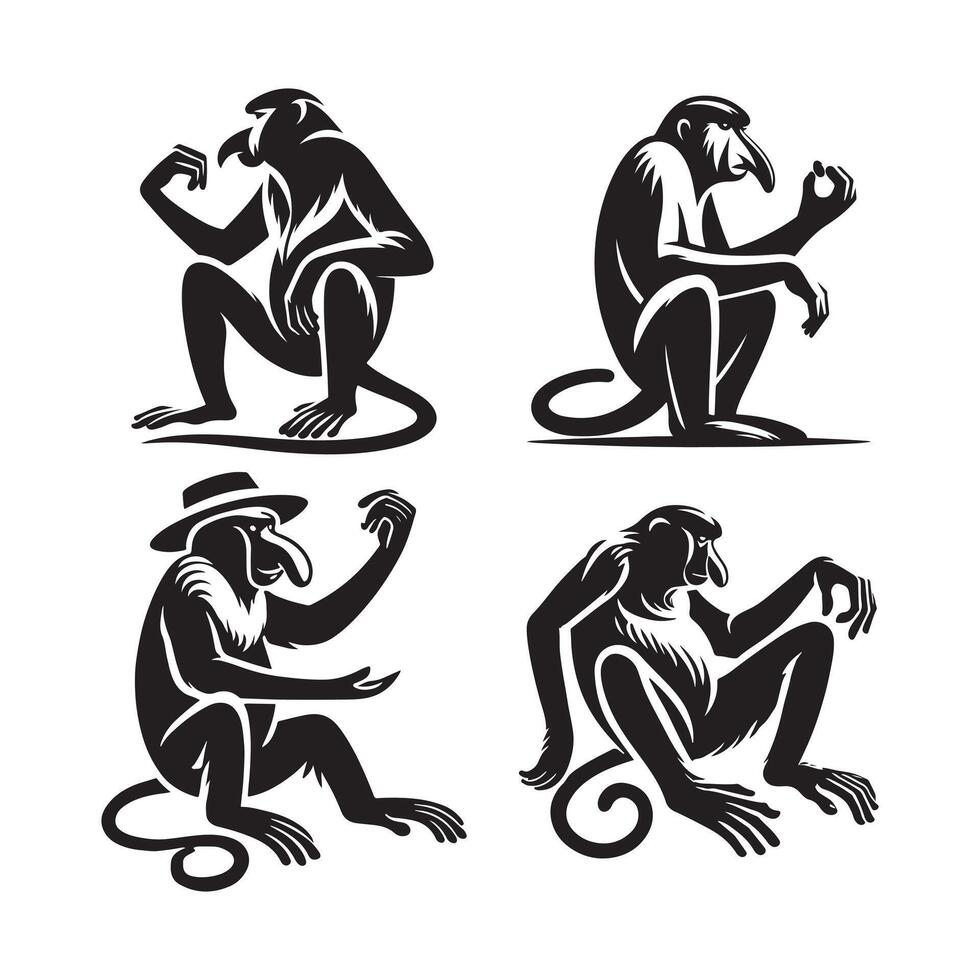 Minimalist Black Silhouette of Proboscis Monkey vector