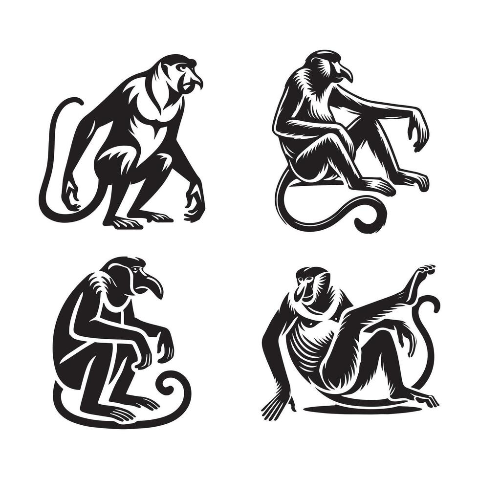 High-Resolution Black Silhouette of Proboscis Monkey vector